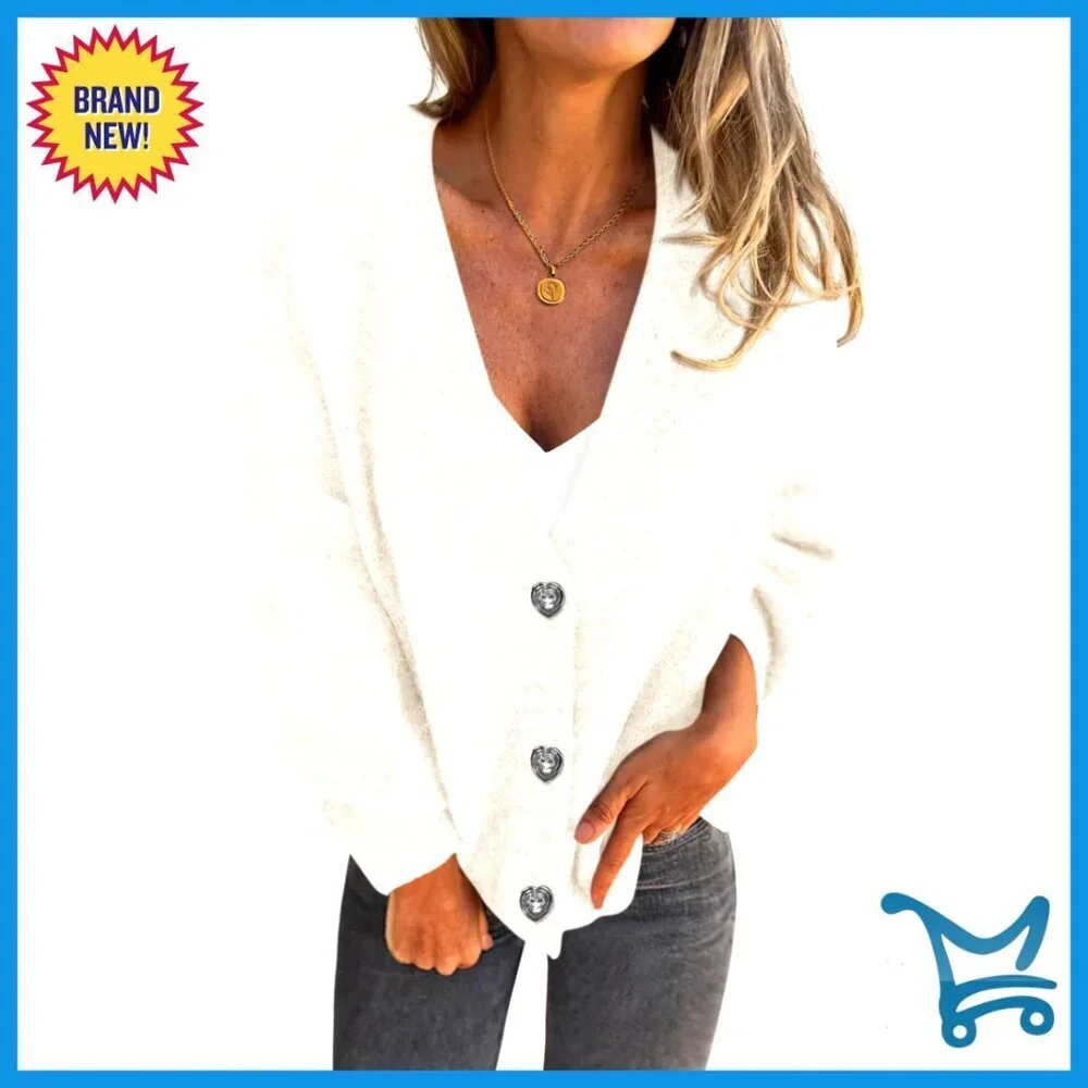Oversized Chunky Knit Cardigan V-Neck Button Down Long Sleeve Sweater